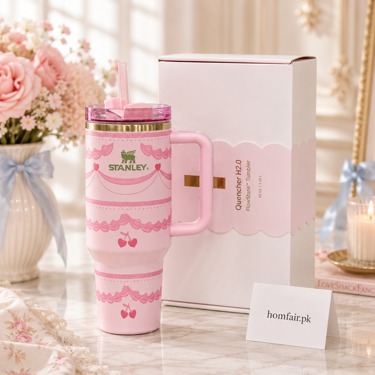 The Valentine’s Day Quencher H2.0 FlowState™ Tumbler 40oz – Pink Velvet Cake Gift Box