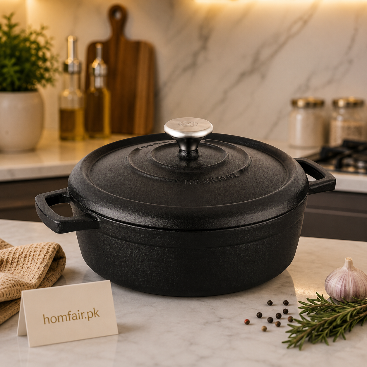 Premium Korkmaz Cast Iron Short Enameled Cast Iron Casserole