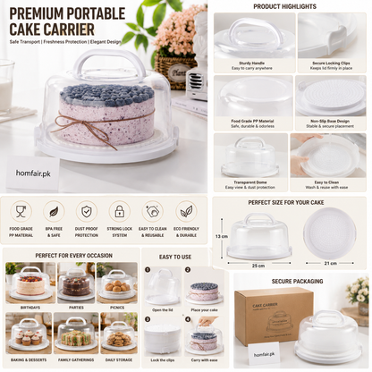 Premium Portable Cake Carrier with Handle & Locking Lid – Reusable Cake Storage Box