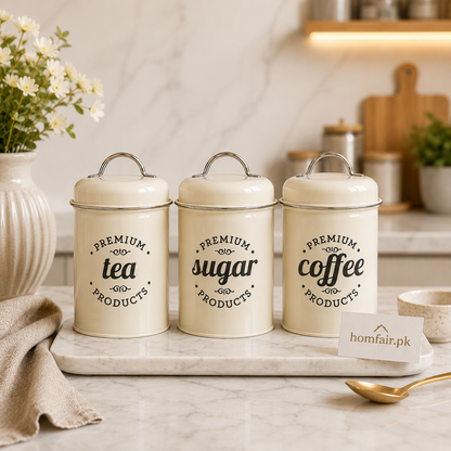3-Piece Tea, Coffee & Sugar Storage Canister Set with Lids