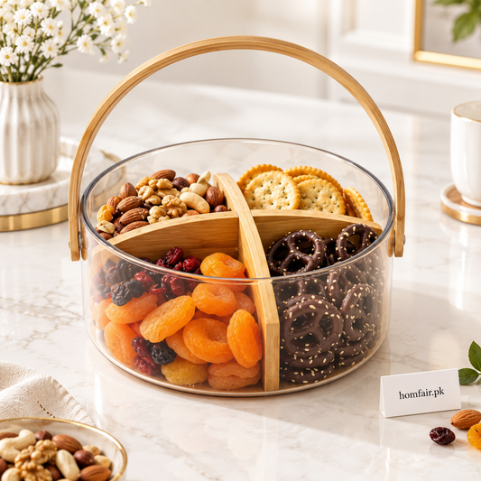 Premium 4-Compartment Snack & Dry Fruit Storage Box with Handle
