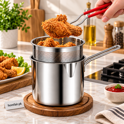 Stainless Steel Deep Fryer with Strainer and Detachable Handle for Easy Cooking