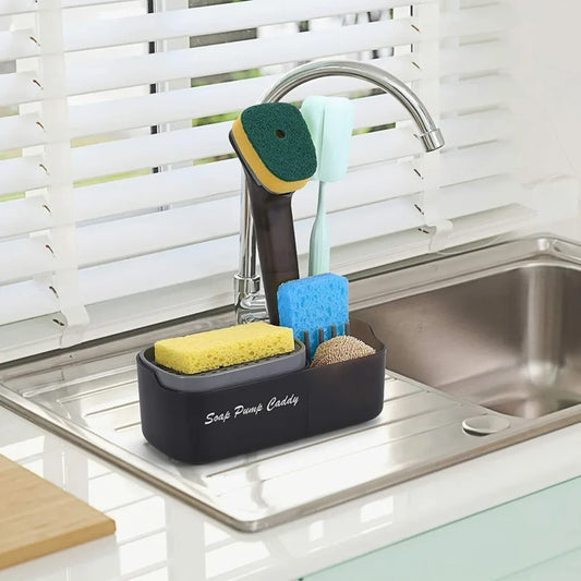 3 in 1 Soap Pump Dispenser with Sponge Holder and Storage Tray