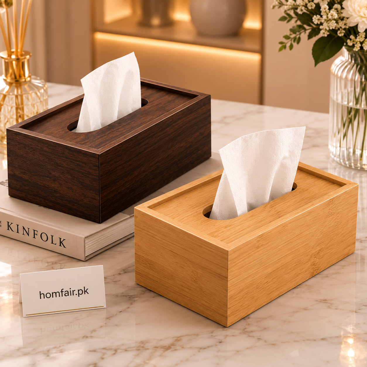 Premium Wooden Tissue Box Holder – Modern Bamboo & Walnut Decorative Tissue Box Cover