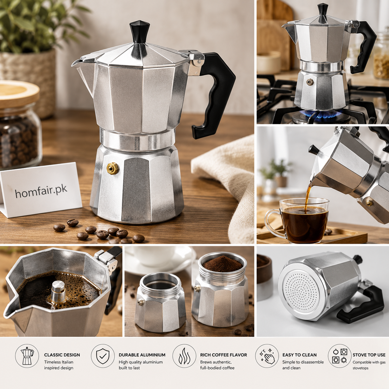 Premium Italian Style Moka Coffee Maker – Stovetop Espresso Coffee Pot