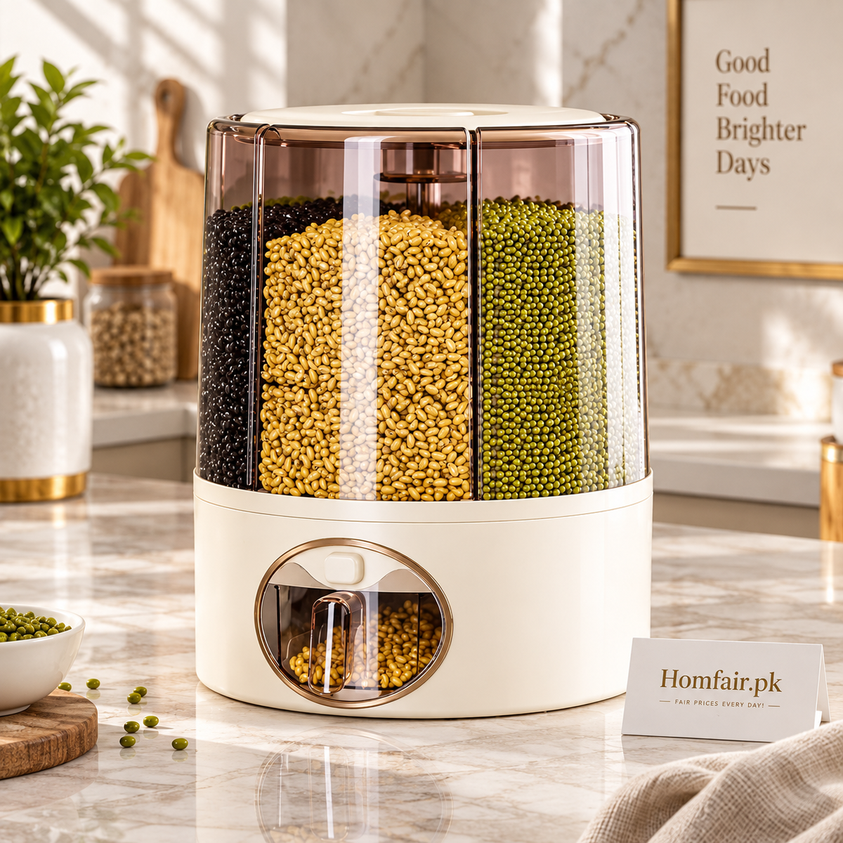 New Rotating Dry Food Dispenser for Grain & Cereal Storage