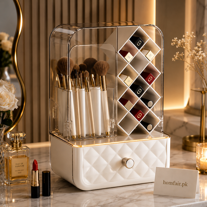 Luxury Dustproof Makeup Brush & Lipstick Organizer with Drawer