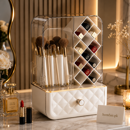 Luxury Dustproof Makeup Brush & Lipstick Organizer with Drawer
