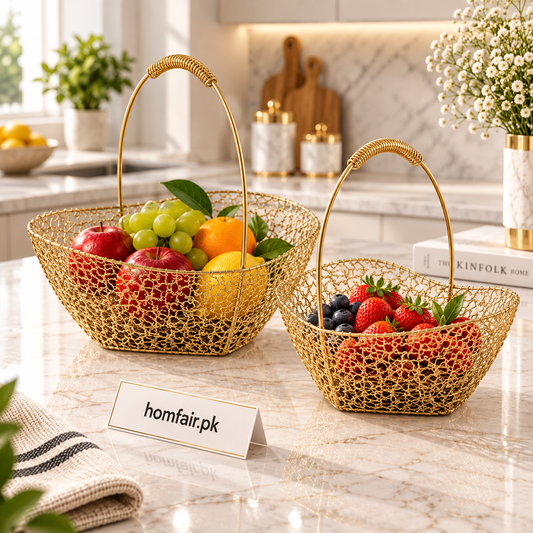 Heart-Shaped Gold Wire Mesh Decorative Basket Set