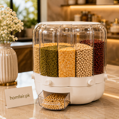 6-Section Rotating Grain & Cereal Dispenser with One-Touch Dispensing