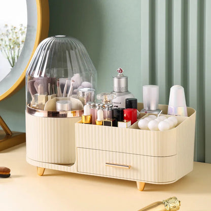 360° Rotating Makeup Organizer with Brush Holder Elegant Vanity Storage
