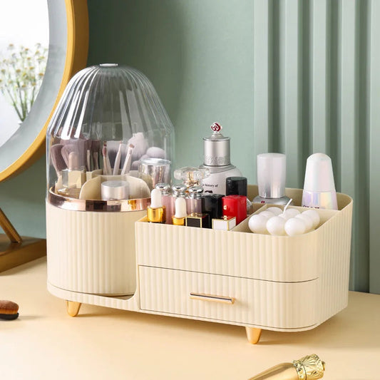 360° Rotating Makeup Organizer with Brush Holder Elegant Vanity Storage