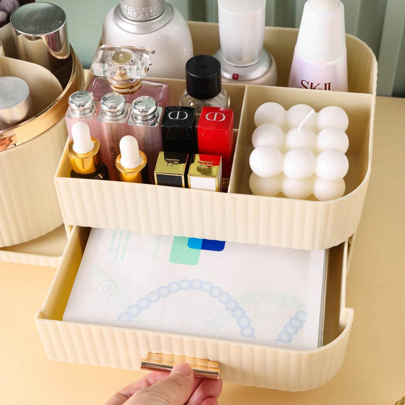360° Rotating Makeup Organizer with Brush Holder Elegant Vanity Storage