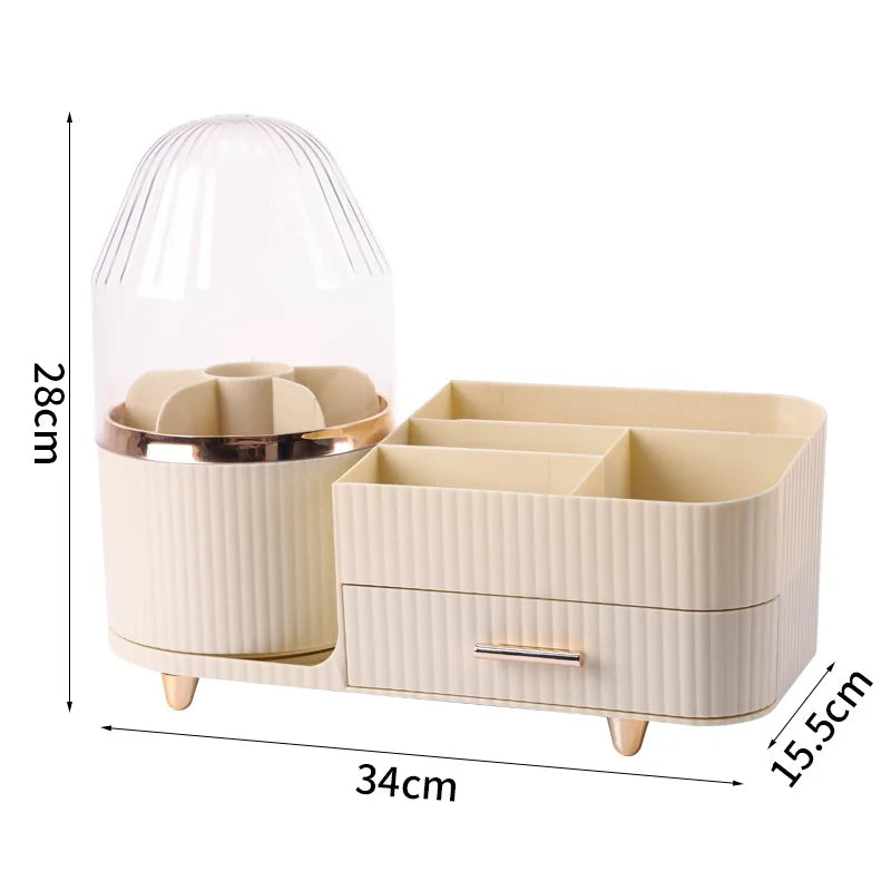 360° Rotating Makeup Organizer with Brush Holder Elegant Vanity Storage