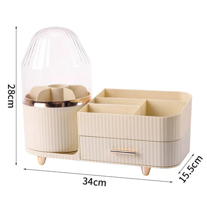 360° Rotating Makeup Organizer with Brush Holder Elegant Vanity Storage