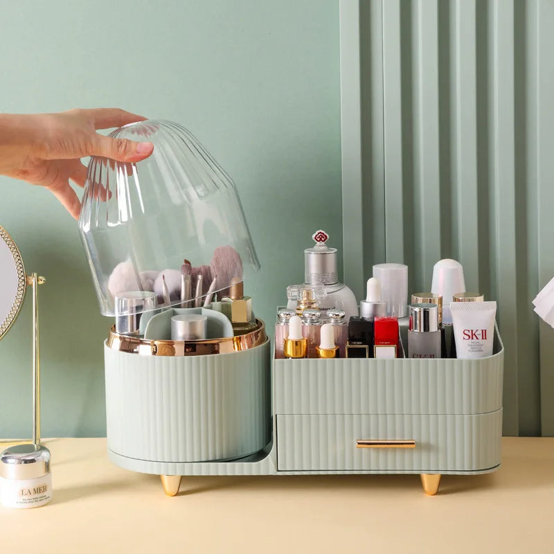360° Rotating Makeup Organizer with Brush Holder Elegant Vanity Storage