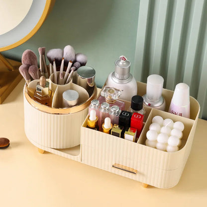 360° Rotating Makeup Organizer with Brush Holder Elegant Vanity Storage