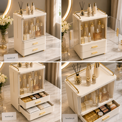 Luxury Dustproof Cosmetic Storage Organizer with Drawers & Transparent Doors