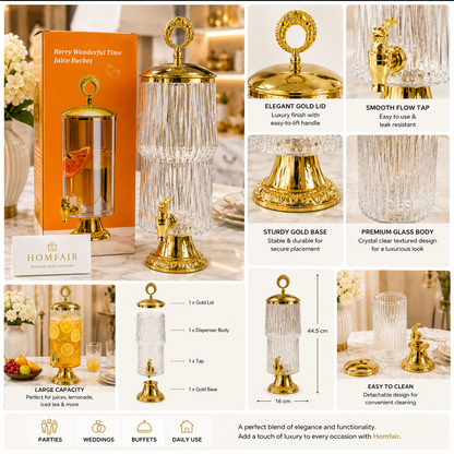 Luxury Crystal Glass Beverage Dispenser with Gold Stand & Tap