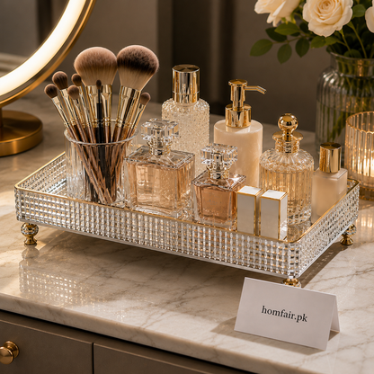 Acrylic Desktop Perfume & Cosmetic Organizer Tray with Gold Legs
