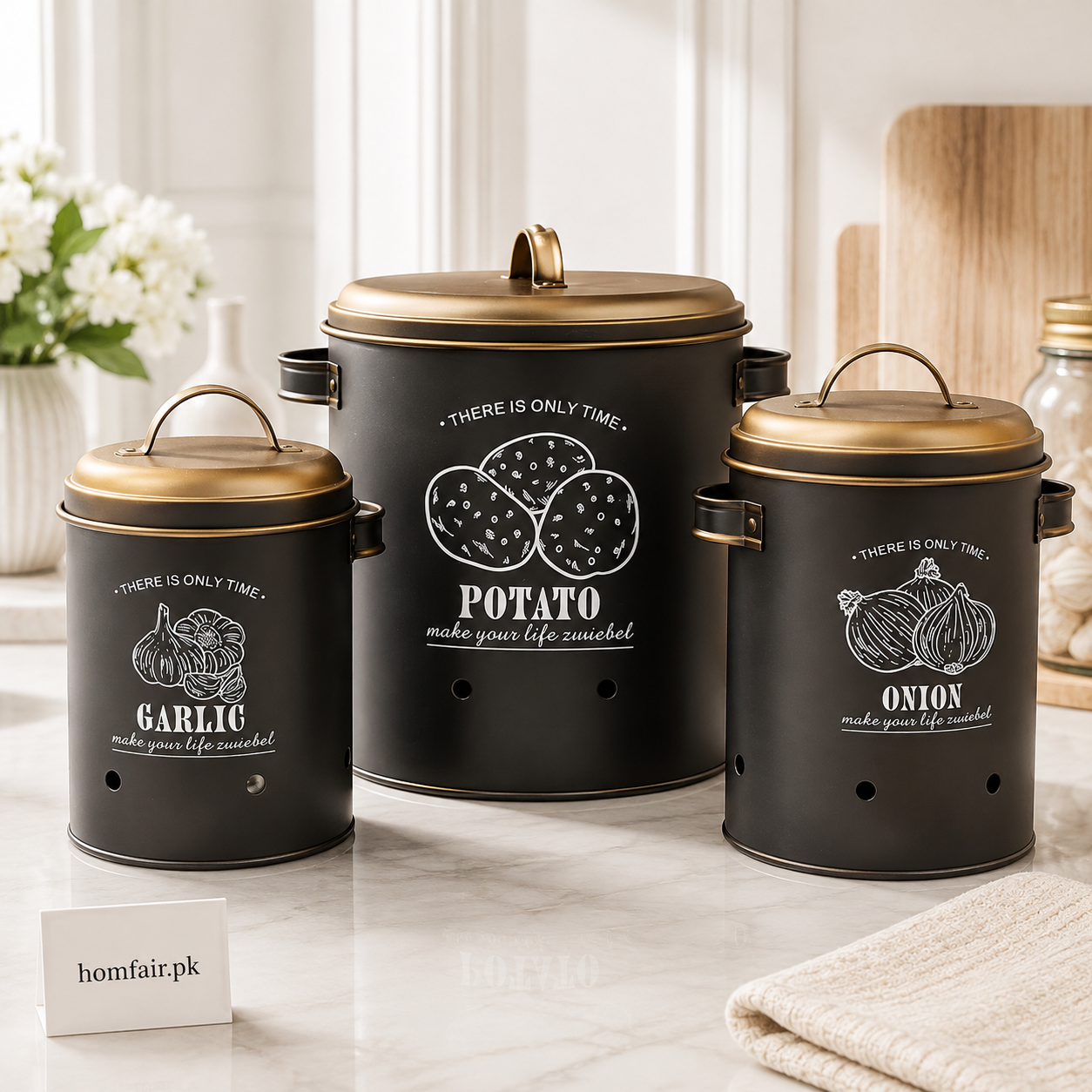 Premium 3-Piece Kitchen Vegetable Storage Canister Set