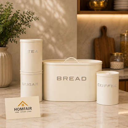 Metallic Bread Box Set 4pcs – Premium Tea, Sugar & Coffee Kitchen Storage Set