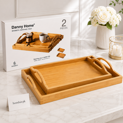 Danny Home 2-Piece Bamboo Serving Tray Set with Handles