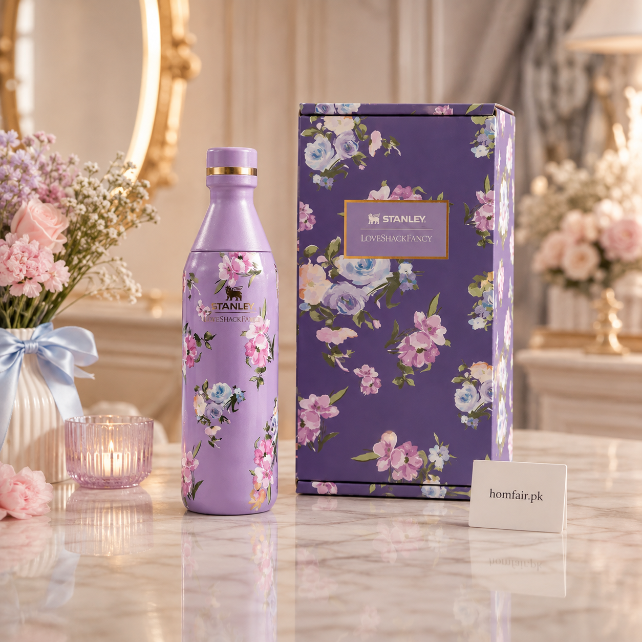 Stanley x LoveShackFancy Happy Thoughts All Day Slim Bottle - 16oz