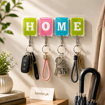 HOME Decorative Wall Key Holder with 4 Heavy-Duty Hooks