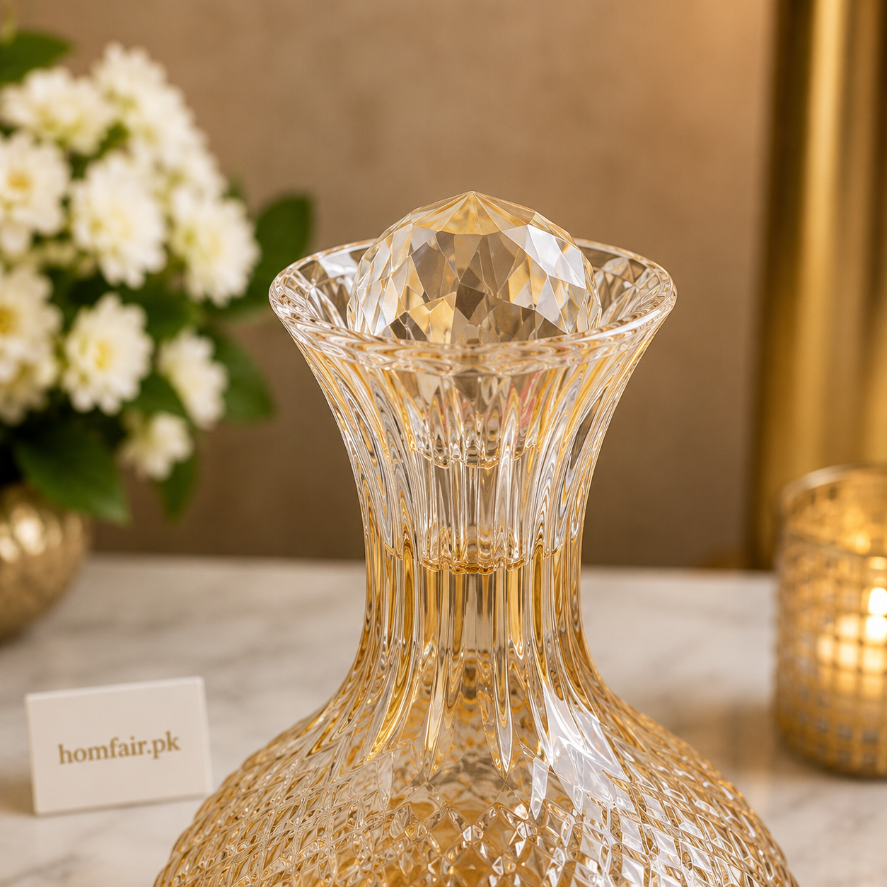 Premium Revolving Glass Decanter Set with 6 Whiskey Glasses