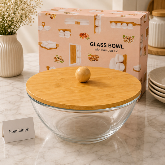 Glass Bowl with Bamboo Lid – Premium Kitchen Storage & Serving Bowl