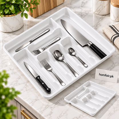 Classic Transparent Cutlery Tray Organizer for Kitchen Drawers