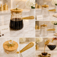 Premium Borosilicate Glass Coffee Pot with Wooden Lid & Golden Handle