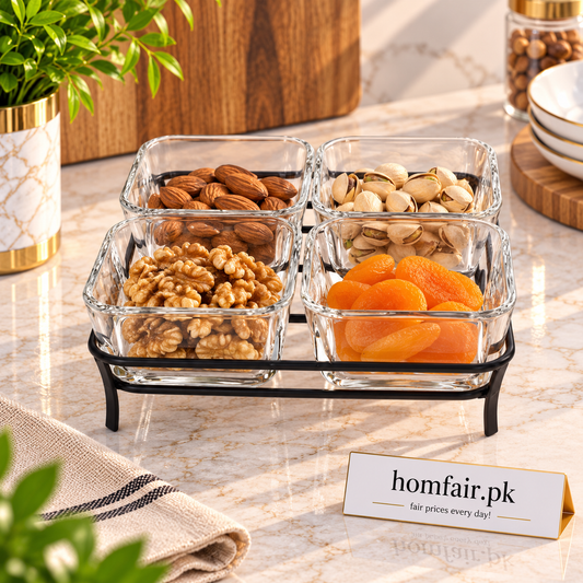 Danny Home Elegant 4-Section Glass Snack Bowl – 300ml Premium Serving Dish for Modern Entertaining