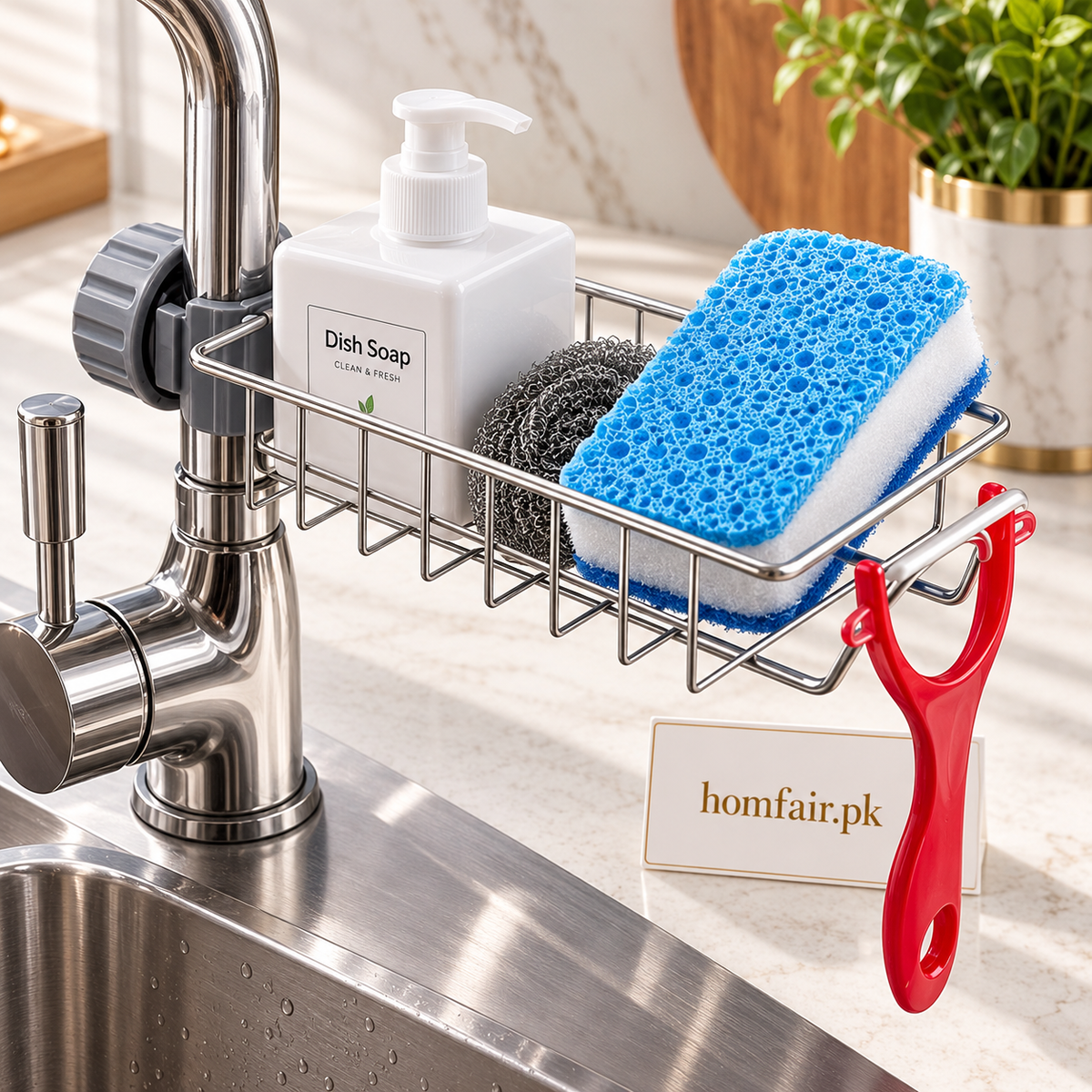 Kitchen Sink Sponge Holder with Faucet Mount for Neat, Easy Organization