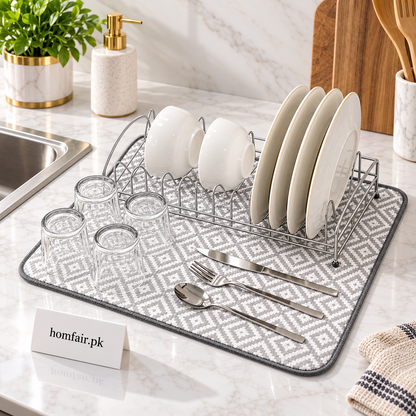 Quick-Dry Dish Drying Mat for Plates, Cups, Glassware and Kitchen Counters