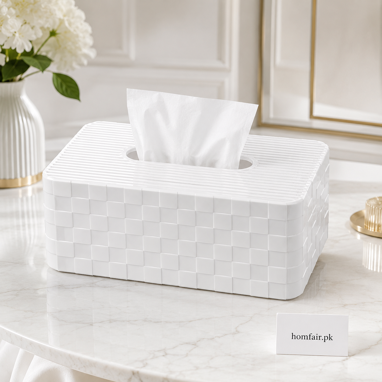Plastic White Tissue Box – Modern Decorative Tissue Holder