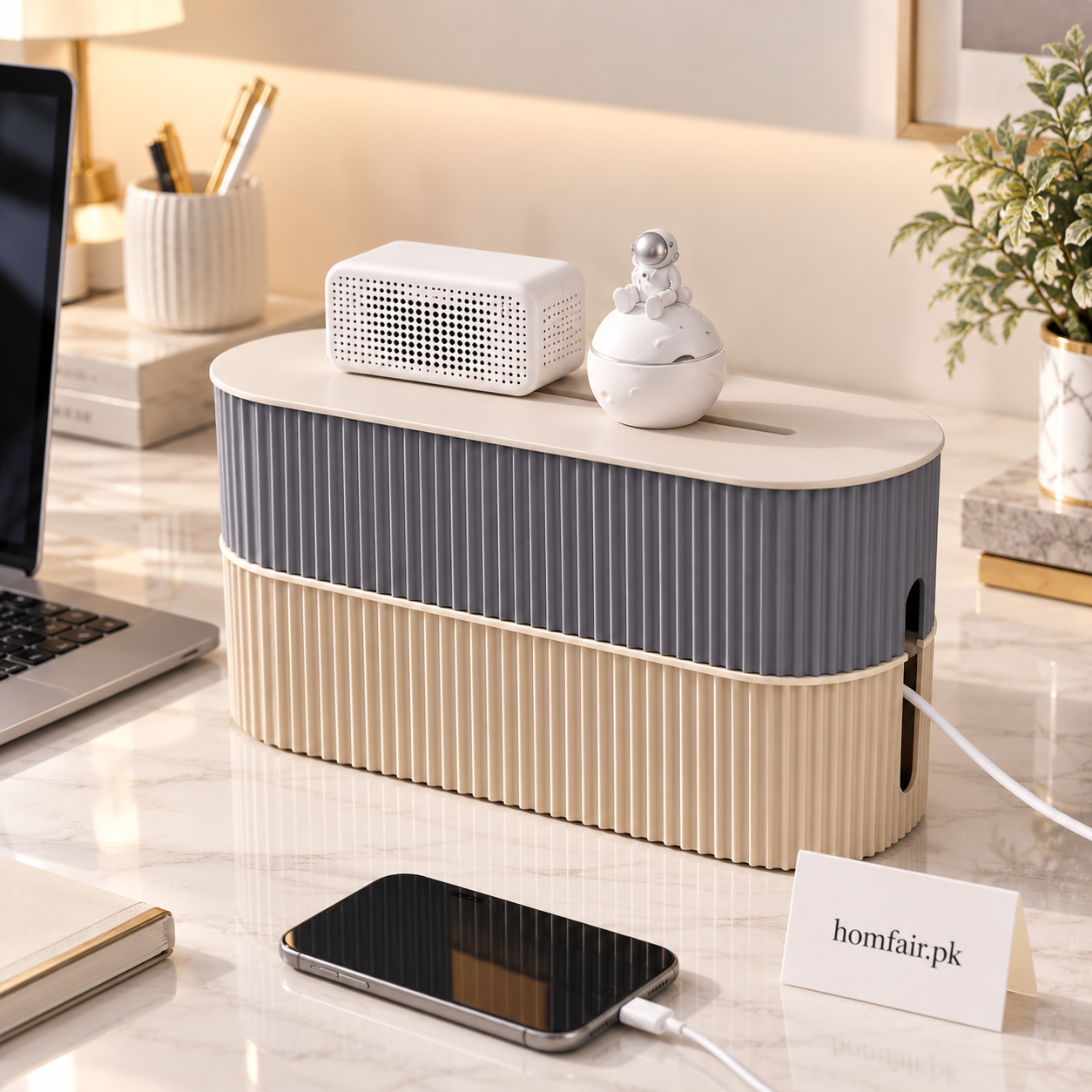 Premium Ribbed Cable Management Box & Desk Organizer – Large Size