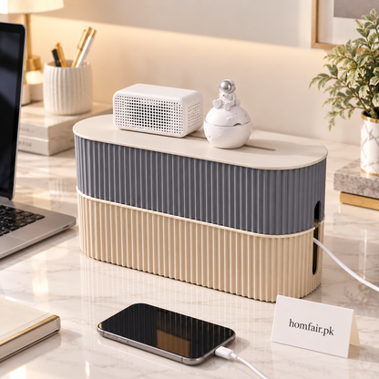 Premium Ribbed Cable Management Box & Desk Organizer – Large Size