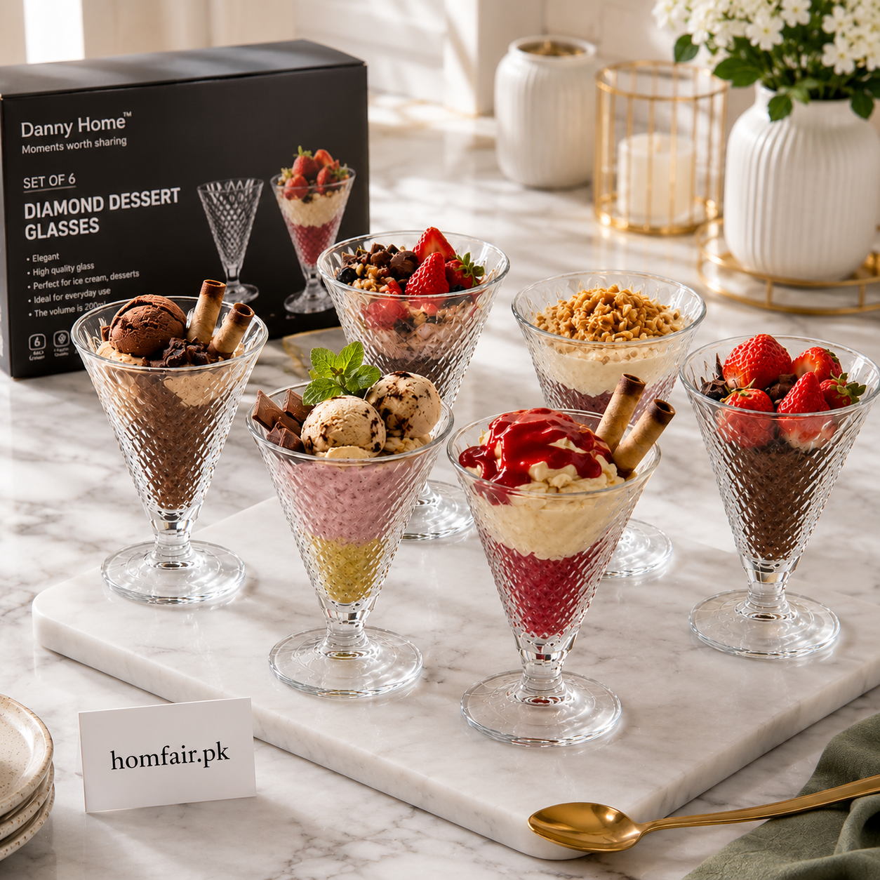Danny Home Diamond Dessert Glass Set – Set of 6
