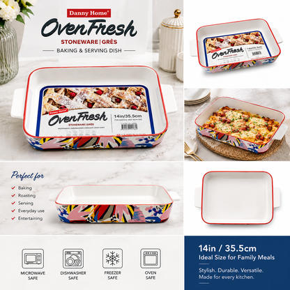 Danny Home OvenFresh 14" Stoneware Rectangular Baking & Serving Dish