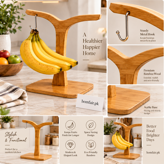 Bamboo Banana Hanger Stand for Kitchen Countertops