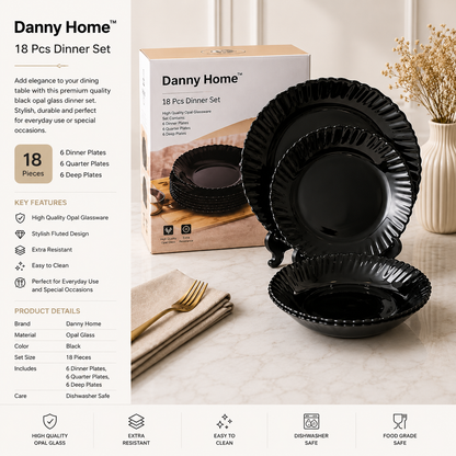 Danny Home 18 Pcs Midnight Black Dinner Set