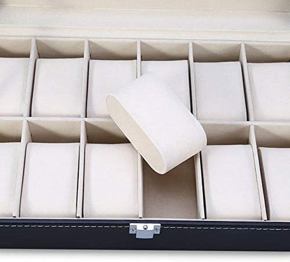 Luxury 12-Slot Watch Organizer Box with Glass Display Lid