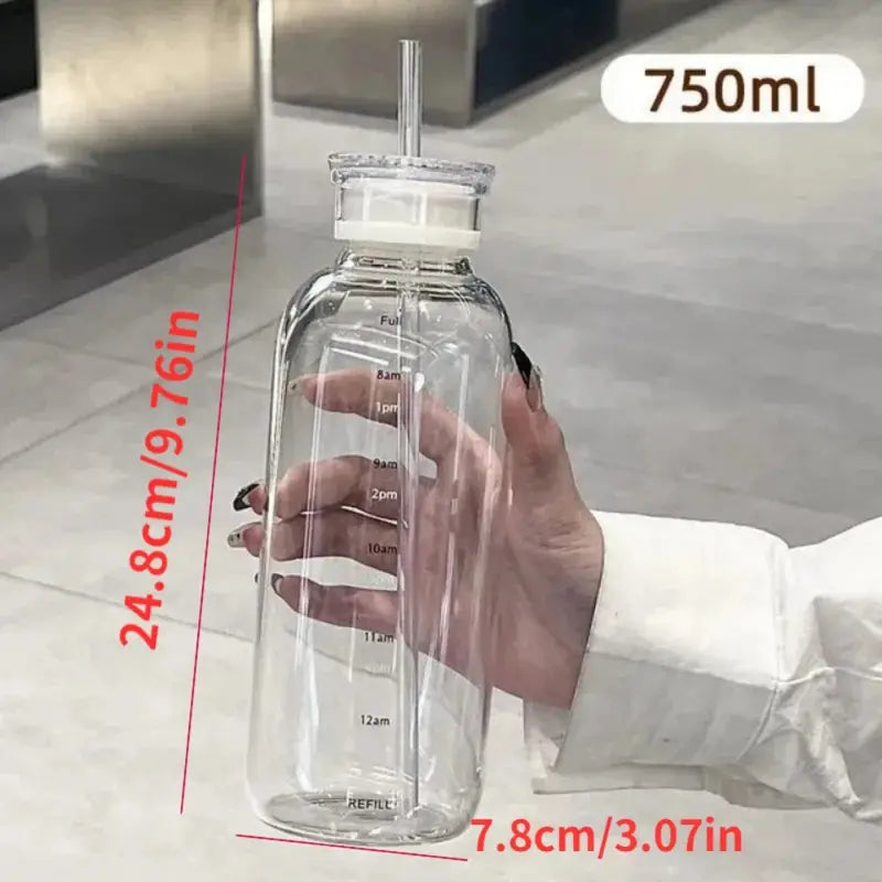 Transparent Glass Water Bottle with Straw Leakproof Drinkware