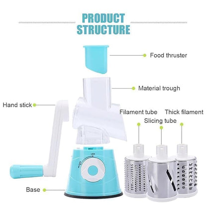 3-in-1 Tabletop Drum Grater Rotary Vegetable Cutter & Slicer