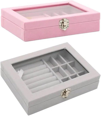 Luxury Glass Top Velvet Jewelry Organizer Box