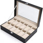 Luxury 12-Slot Watch Organizer Box with Glass Display Lid