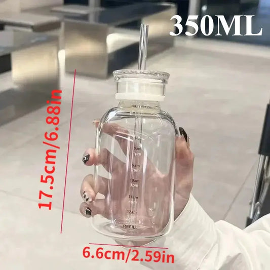 Transparent Glass Water Bottle with Straw Leakproof Drinkware