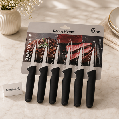 Premium Stainless Steel Steak Knife Set of 6 – 20cm Sharp Dining & Kitchen Cutlery
